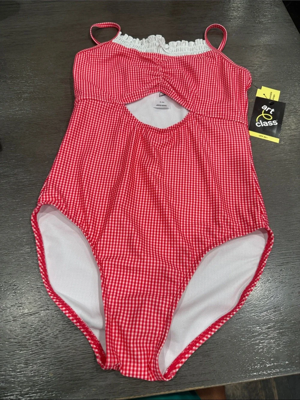 art class Red Gingham One-Piece Swimsuit with Lace Trim